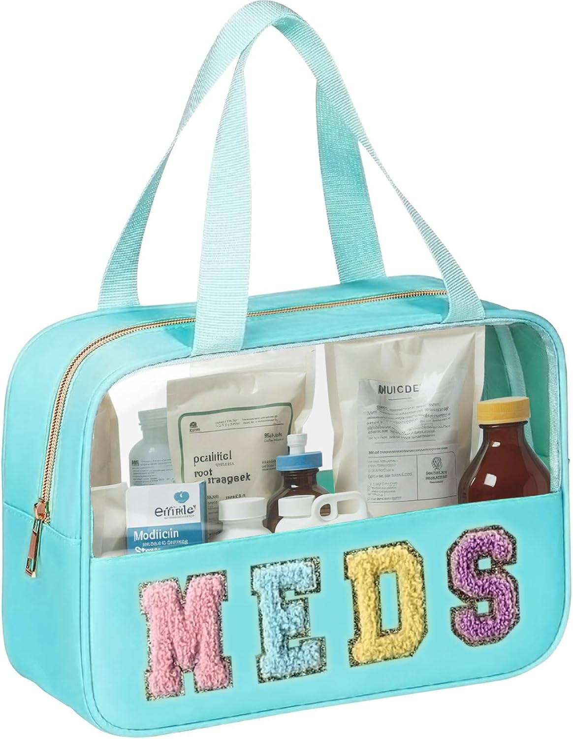 Chenille Letter Patch Clear Travel Bag - Waterproof PVC & Nylon Makeup Organizer | Large Capacity for Women & Girls