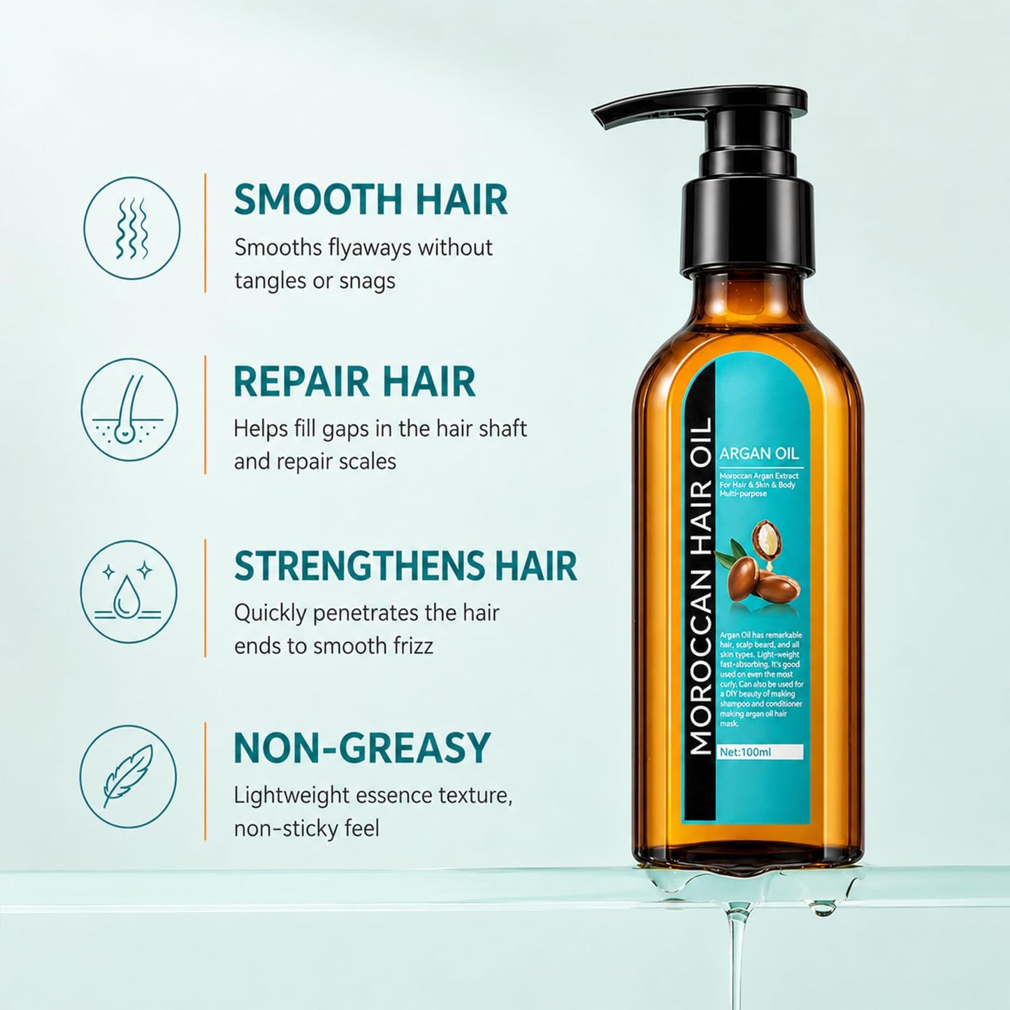 TRIMYFITER Argan Oil, Hair Oil for Frizzy Hair, Hair Care Oil Natural Serum Help Split Ends Dry Scalp Hair Care Products Strengthen Dry Damaged Curly Long Curly Hair Treatment Heat Protectant