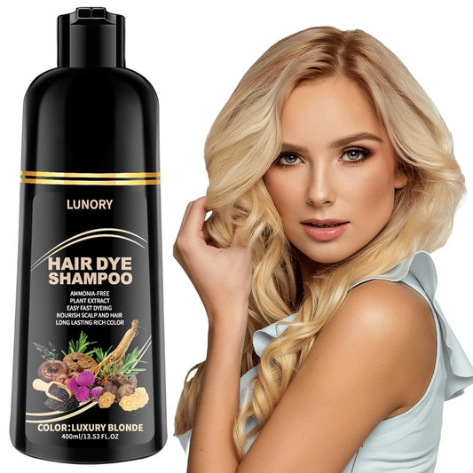 Lunory Light Blonde Hair Dye Shampoo for Gray Coverage - 3 IN 1 Hair Color Shampoo with Argan Oil & Ginseng, Ammonia & Paraben Free, Long Lasting Semi-Permanent Natural Color for Women & Men