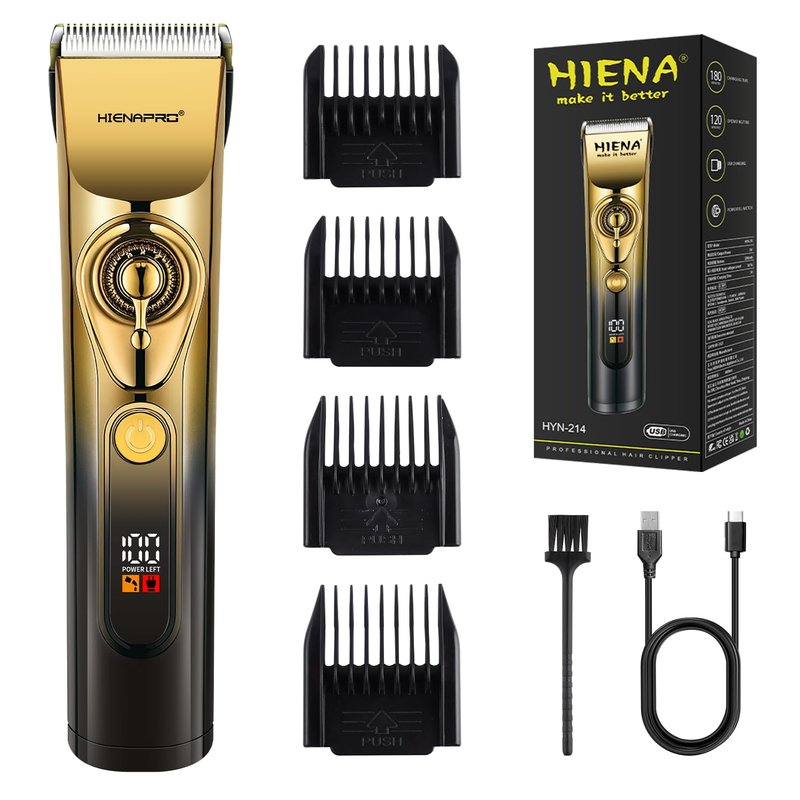 HIENA PRO Professional Hair Clippers for Men, Cordless Rechargeable Hair Clipper, Electric Trimmer with LED Display, Low Noise Hair Cutting Tools