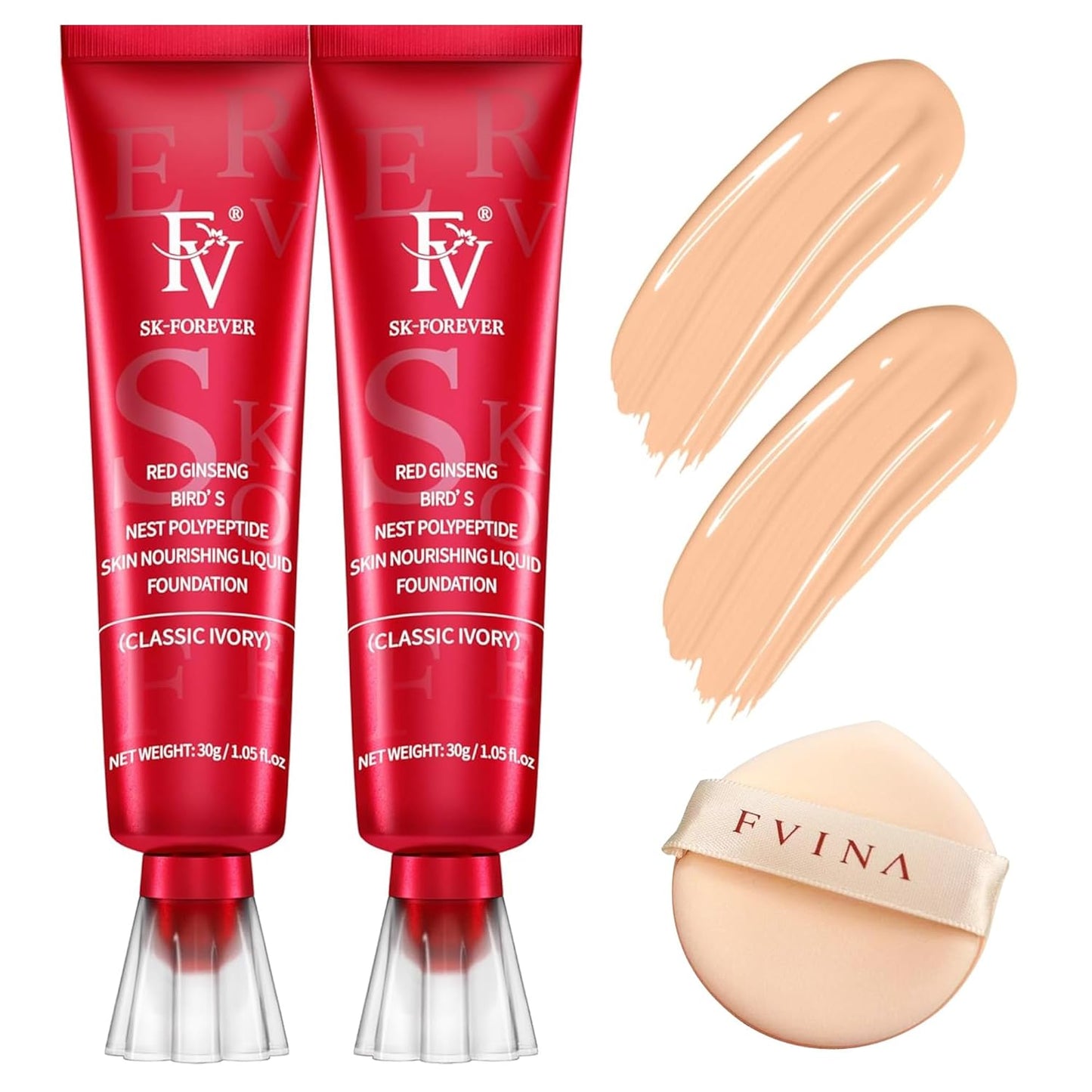 Waterproof Foundation - Lightweight Medium Coverage Liquid Makeup for Oily Skin | Classic Ivory, 2 Pack (1.05 fl. oz)