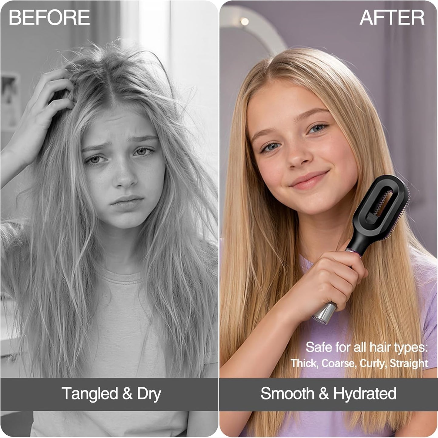 Professional Black Hair Brush with Water Spray - Fine Mist Detangling Tool for Thick Curly Hair | Wet & Dry Styling
