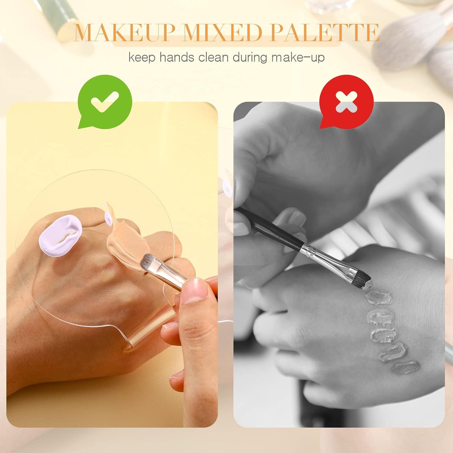 Acrylic Makeup Mixing Palette Set - 2 Clear Trays for Foundation & Eyeshadow Blending | Handheld Cosmetic Dishes