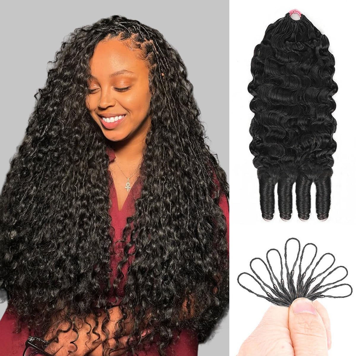 Burmese Curly Crochet Hair - 120g Knotless Pre-Separated Bundles | 16-Inch Natural Black for Black Women