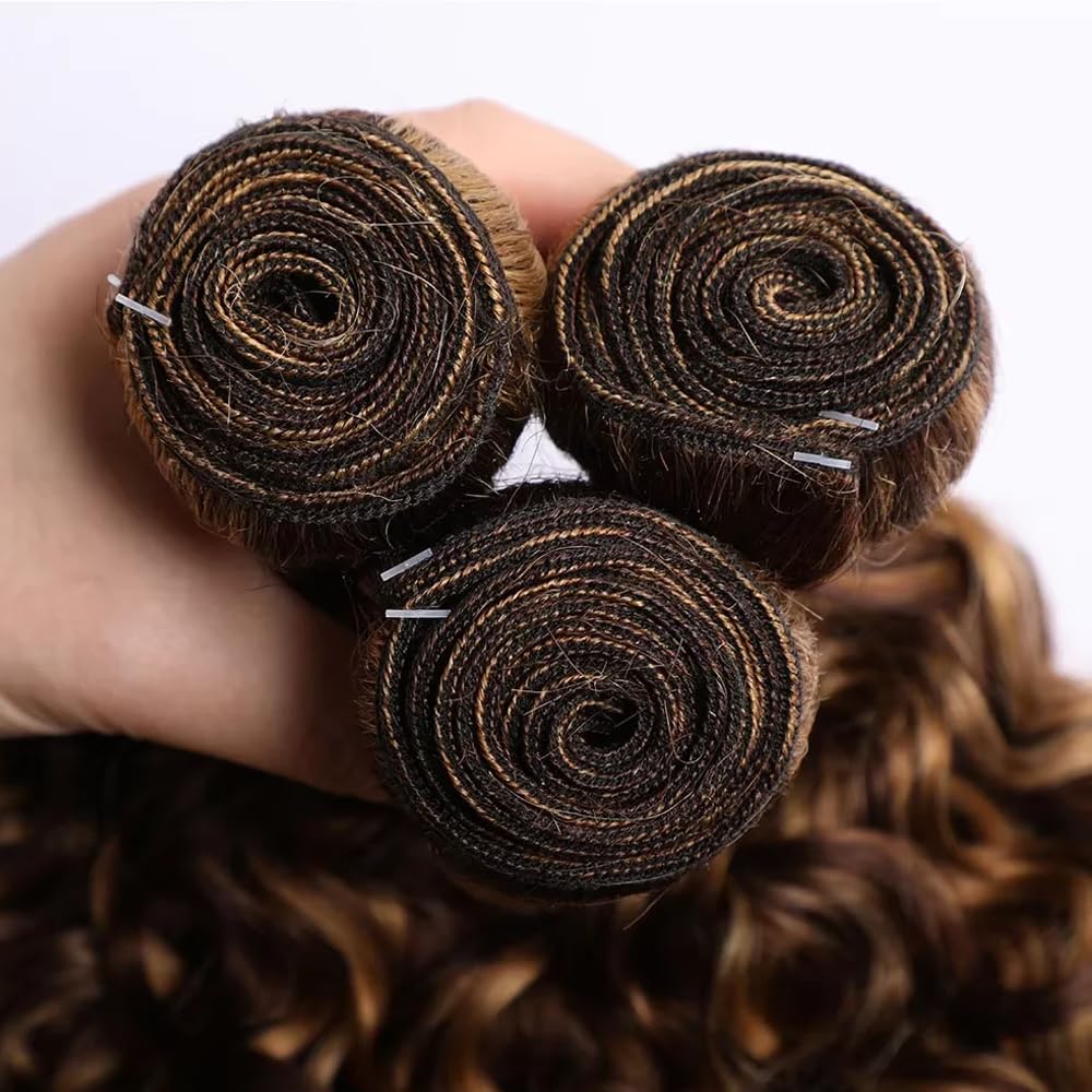 28 30 32 inch Highlight Bundles Human Hair Brown Deep Wave Bundles P430 Human Hair Bundle 2 Tone #4 and #30 Color 150g