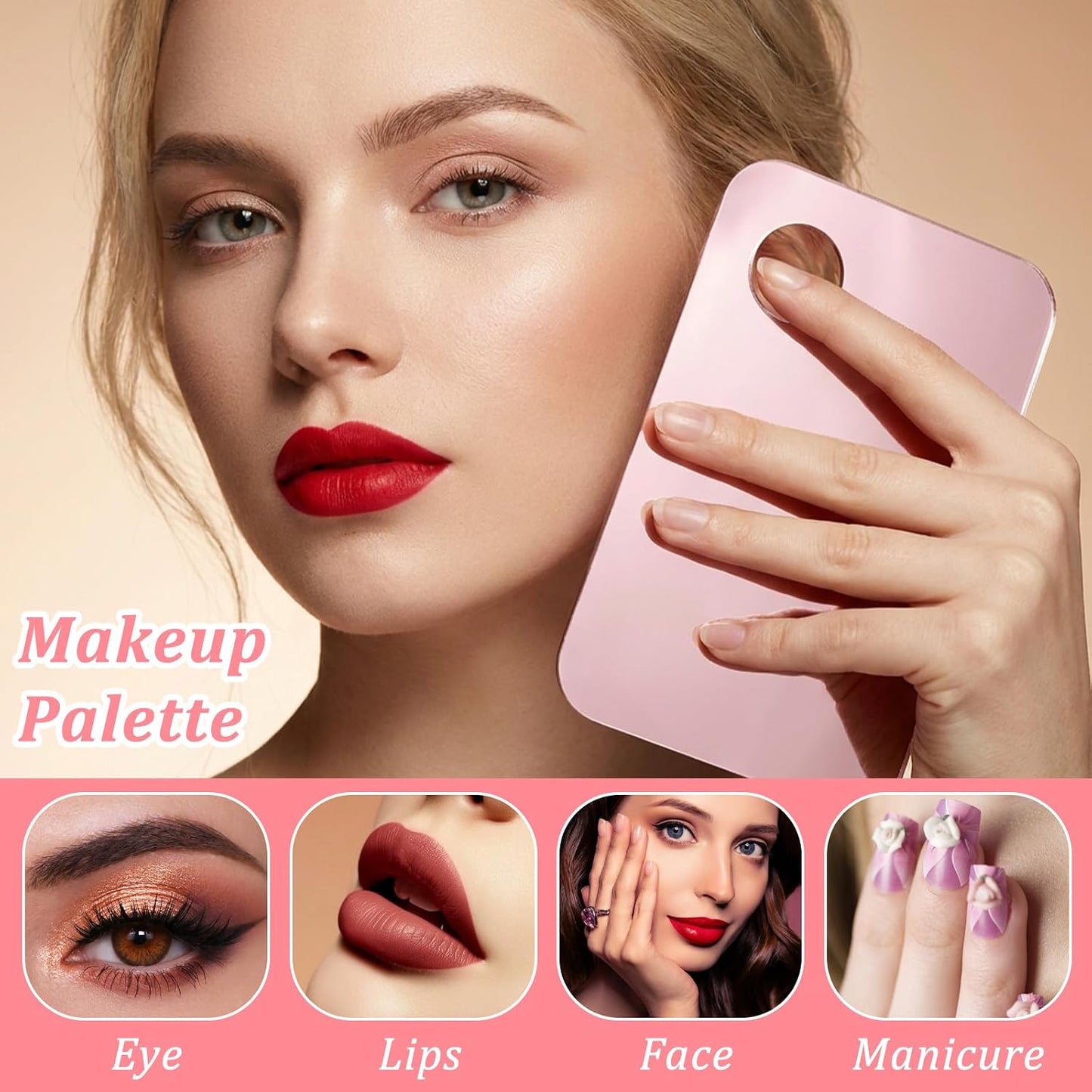 Foundation Mixing Palette Set - 4-Piece Makeup Mixing Tray with Spatula | Reusable for Foundation, Eyeshadow, Lipstick & Nail Art (Pink)