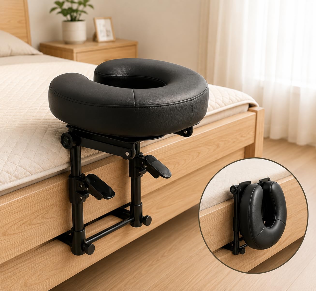 KONOVOLY Massage Headrest for Bed, Massage Home Mattress Top Massage Bed Head Extension Kit, Adjustable Headrest Face Cushion Massage Table at Home, Face Down Pillow After Eye Surgery (Black)