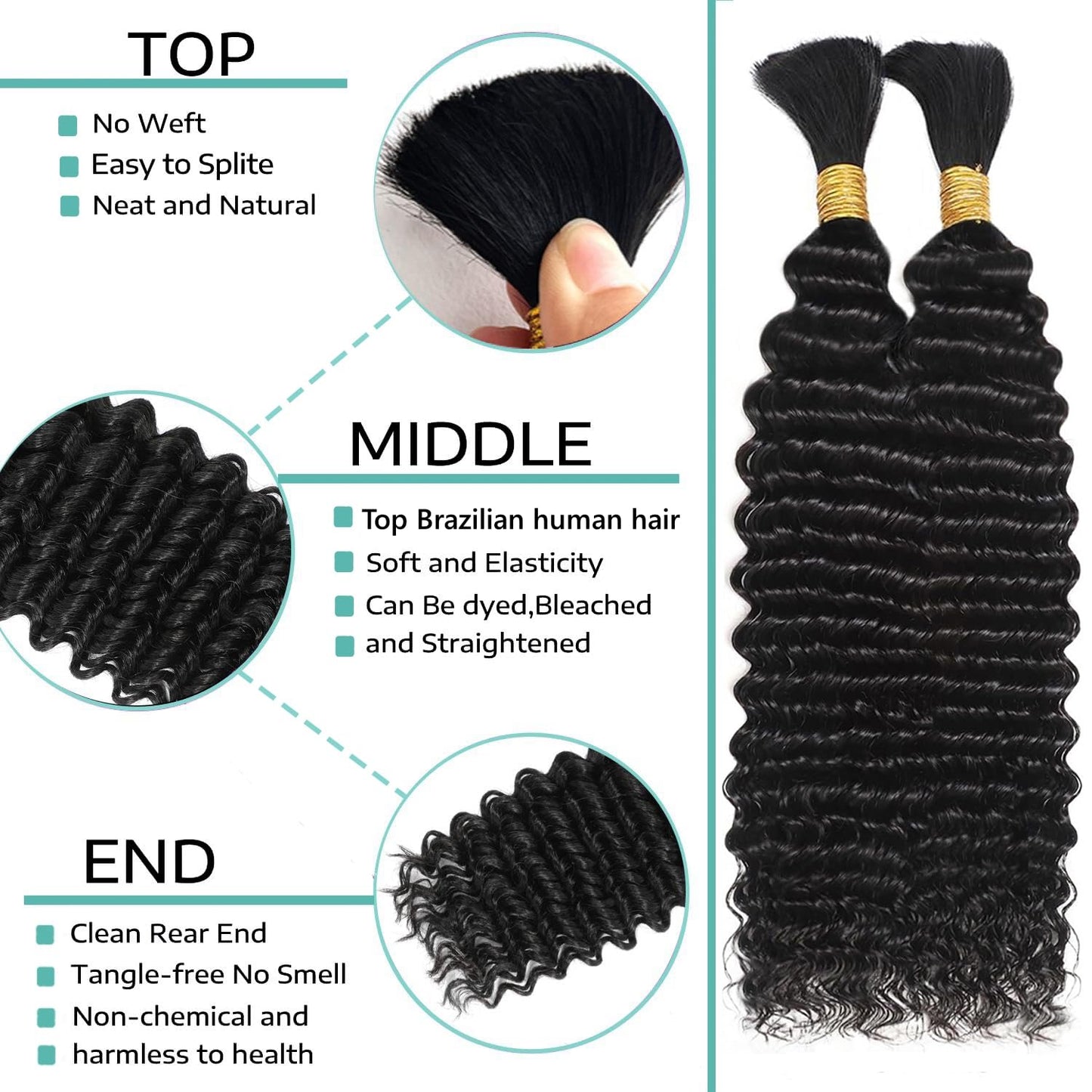 Human Braiding Hair for Boho Braids 18 Inch 110g Deep Wave Bulk Boho Human Hair for Braiding No Weft 12A Curly Human Hair Extensions for Boho Braids 2 Bundle Wet and Wavy Human Hair