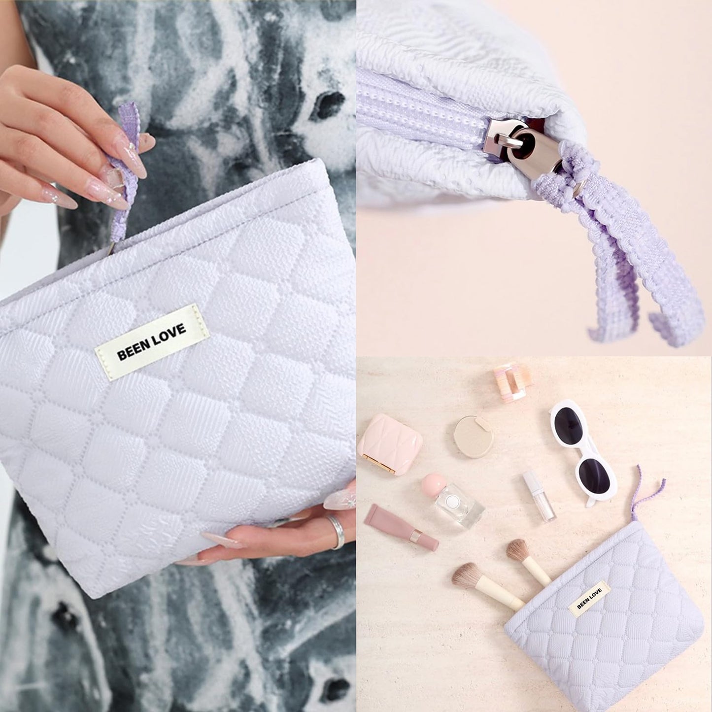 Duleylv Small Makeup Bag for Purse Portable Cosmetic Pouch Makeup Organizer Bag Small Makeup Pouch with Zipper for Women Purple