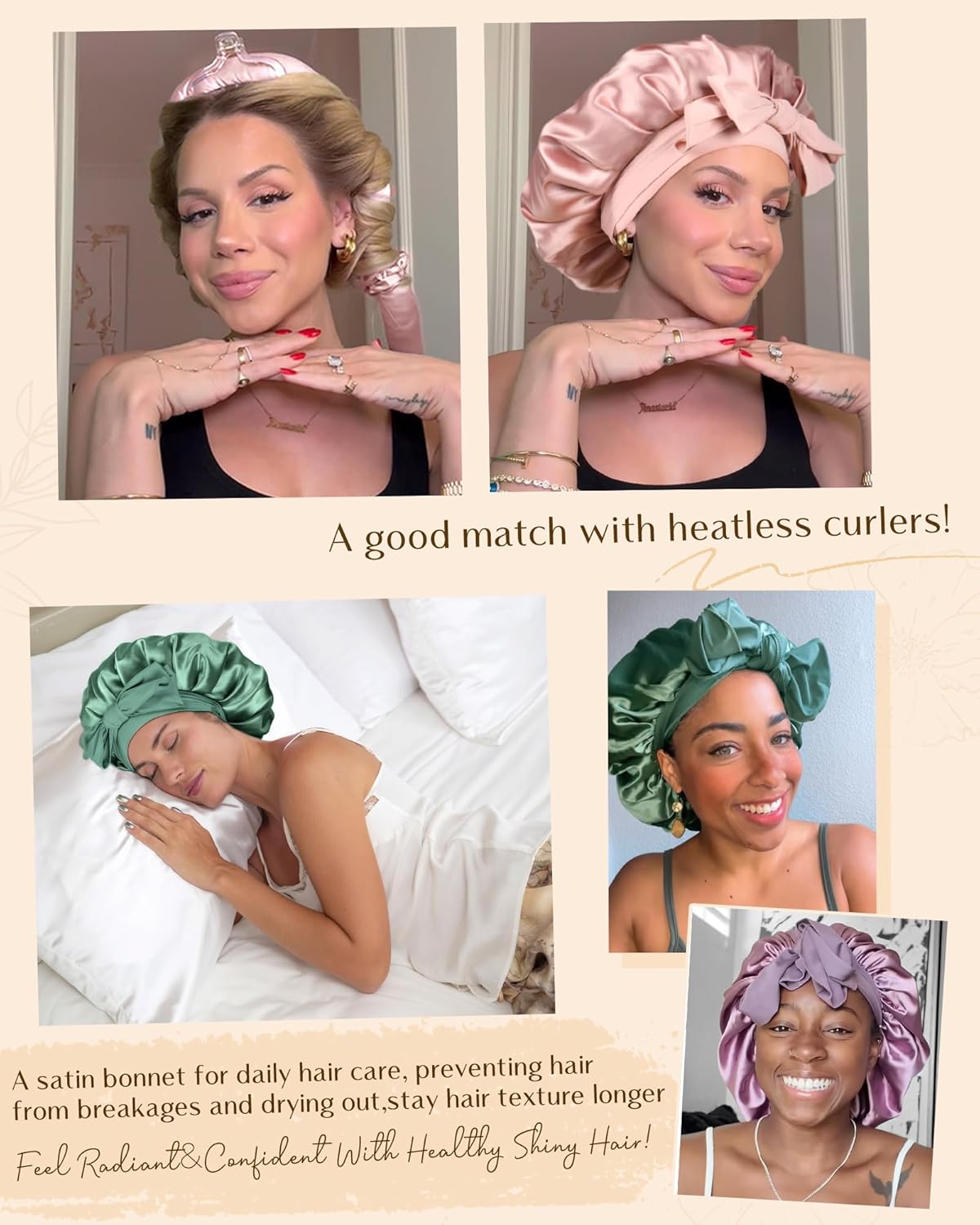 Adjustable Satin Bonnet for Sleeping | Double Layer Hair Wrap to Reduce Friction & Prevent Frizz