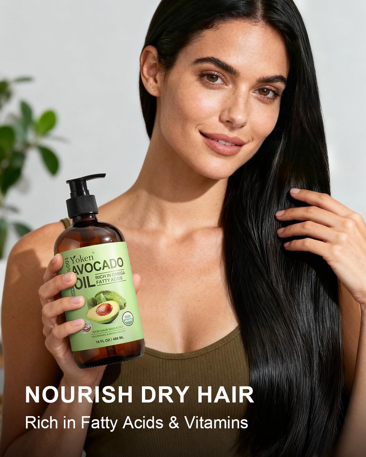 USDA Organic Avocado Oil Cold Pressed 16oz Glass Bottle - Moisturizing Unscented Body oil for Dry Scalp, Hair & Skin Hydrating,Non Greasy Carrier oils for Essential Oils Mixing,, aceite para cabello