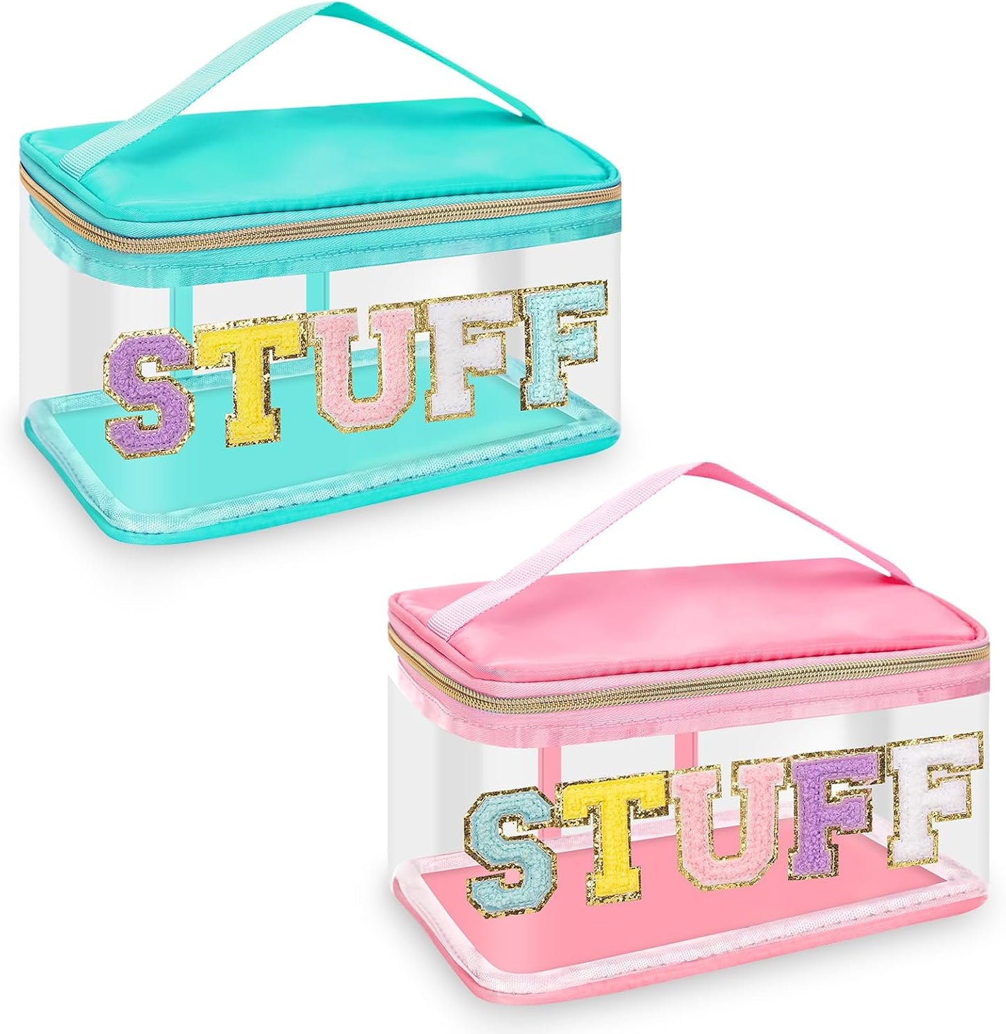 Clear Makeup Bag - Chenille Letter Hair Pouch | Waterproof Glitter Cosmetic Handbag for Travel - Green
