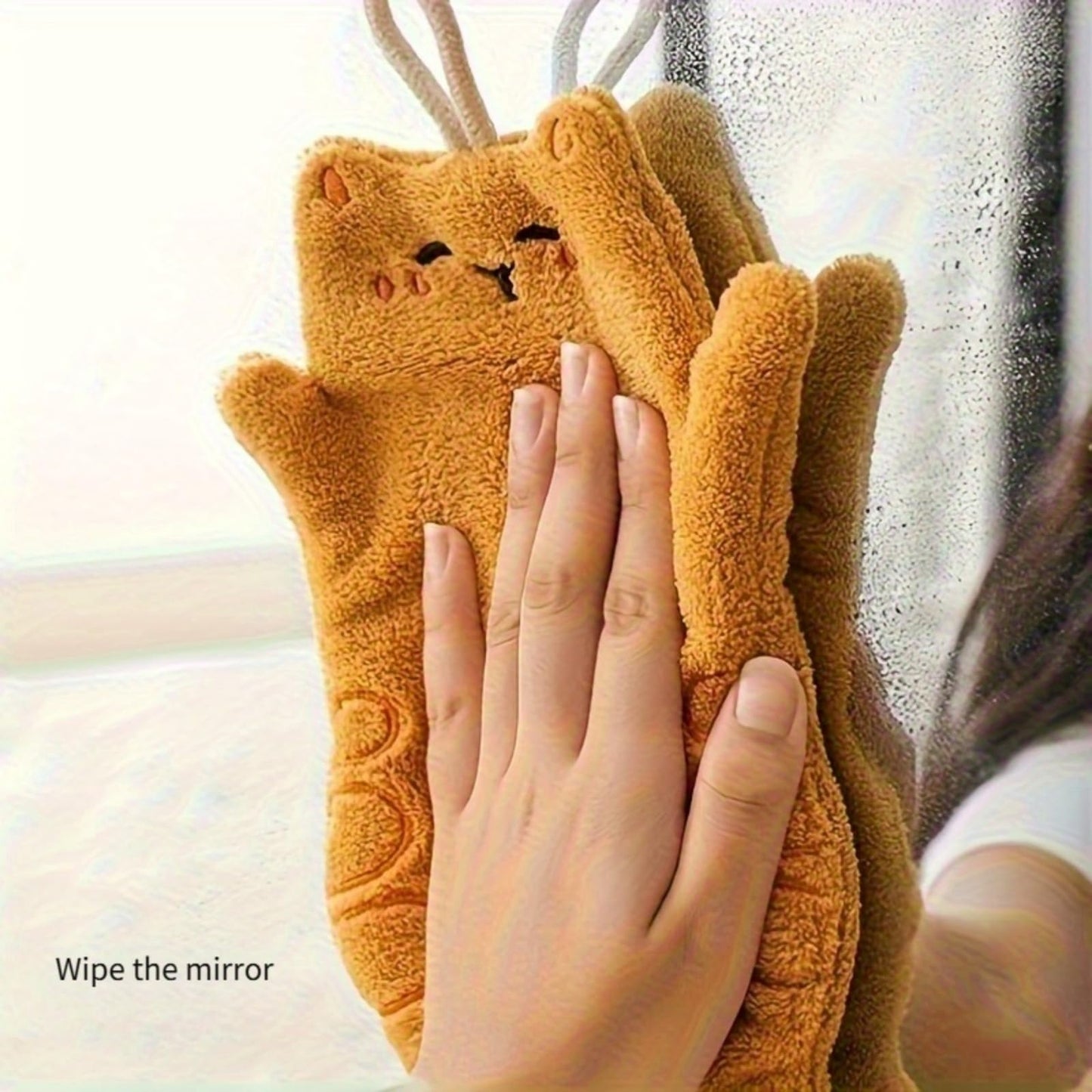 2 Pack Cute Cat Coral Fleece Hanging Hand Towel Ultra Soft Quick Dry Kitchen Bathroom Loop White Yellow Design