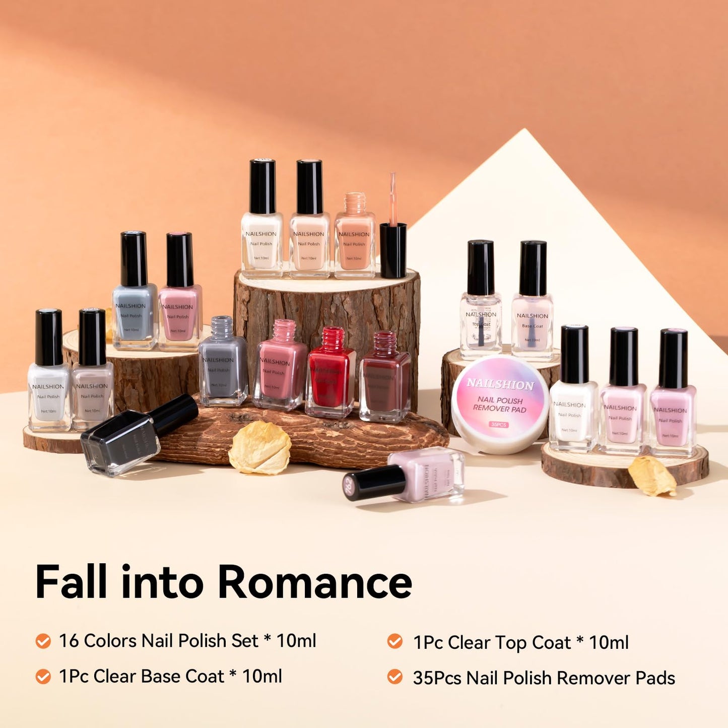 Nailshion Nude Gray Nail Polish Set Neutral 16 Colors with Base Top Coat