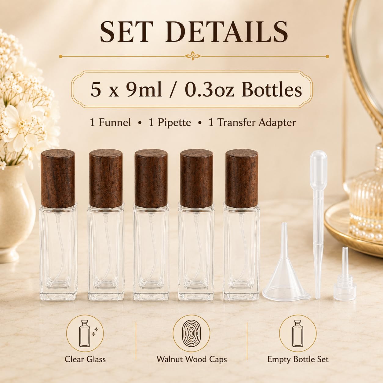 Homoyoyo 5pcs Small Perfume Spray Bottle: Square Perfume Bottle - 9ml/0. 3oz Mini Glass Dispenser - Portable Sprayer Pocket Size Atomizer for Women Men Cruise Trip