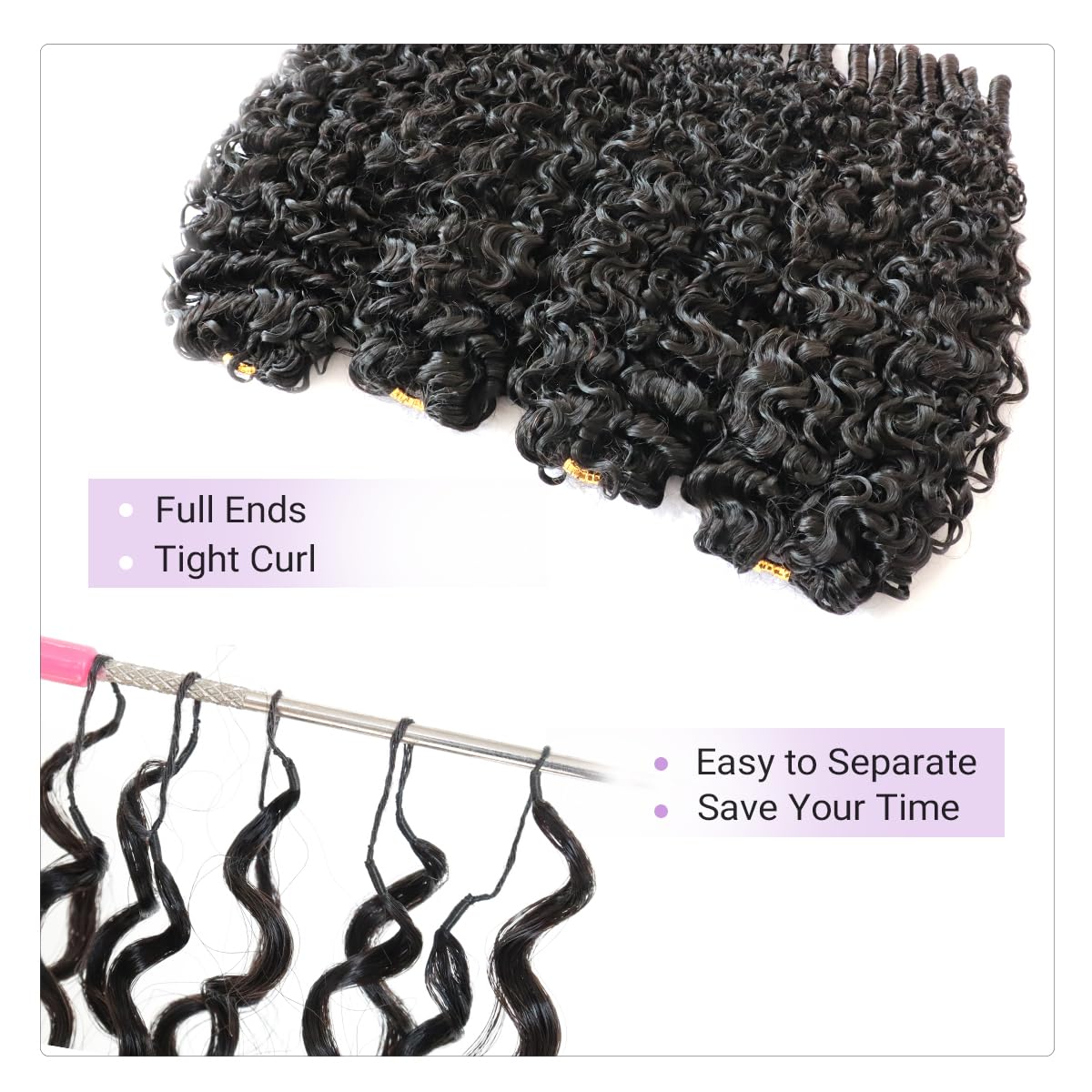 Mnador Burmese Curly Crochet Hair for Black Women 60g Pre-Separated Feather Crochet Human Hair Invisible Knotless Human Crochet Hair Reusable Lightweight Hair Extensions Natural Black 20Inch