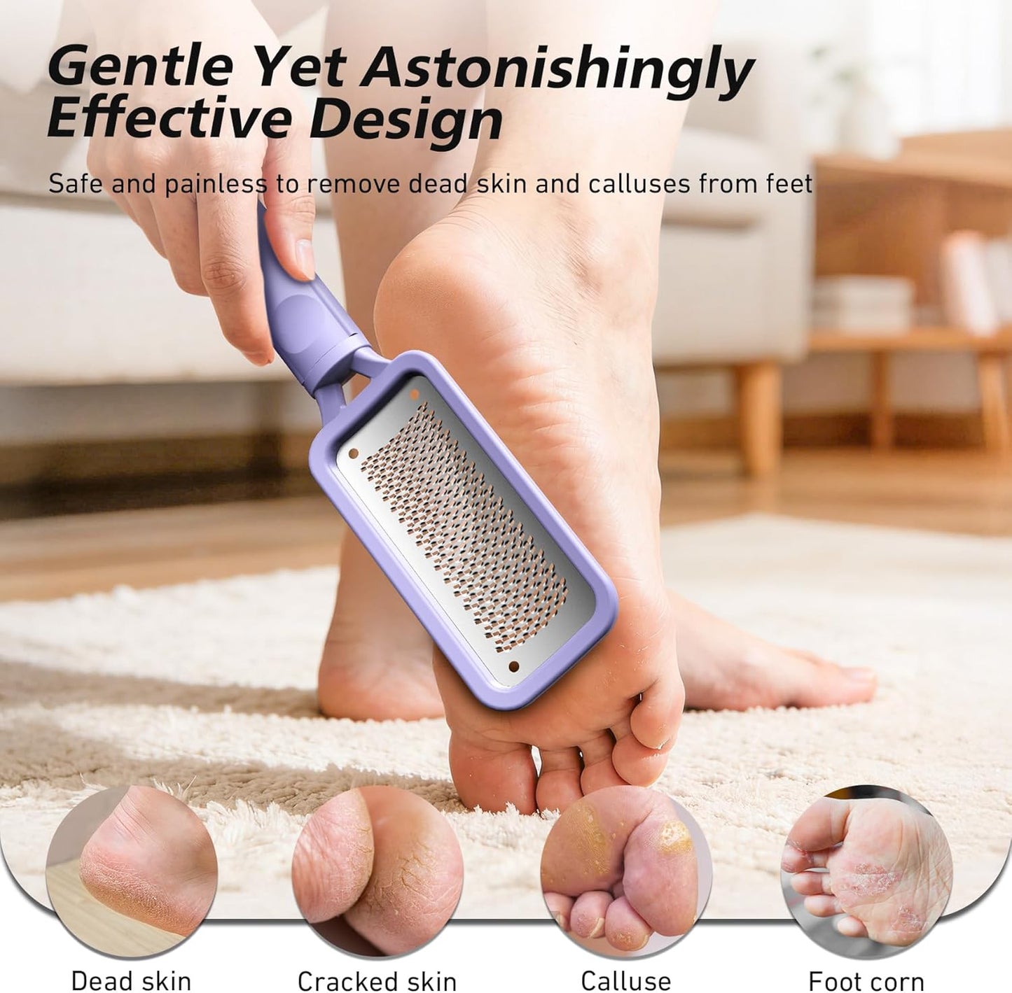 Professional Foot File & Callus Remover - Stainless Steel Rasp for Hard Skin & Cracked Heels | Purple