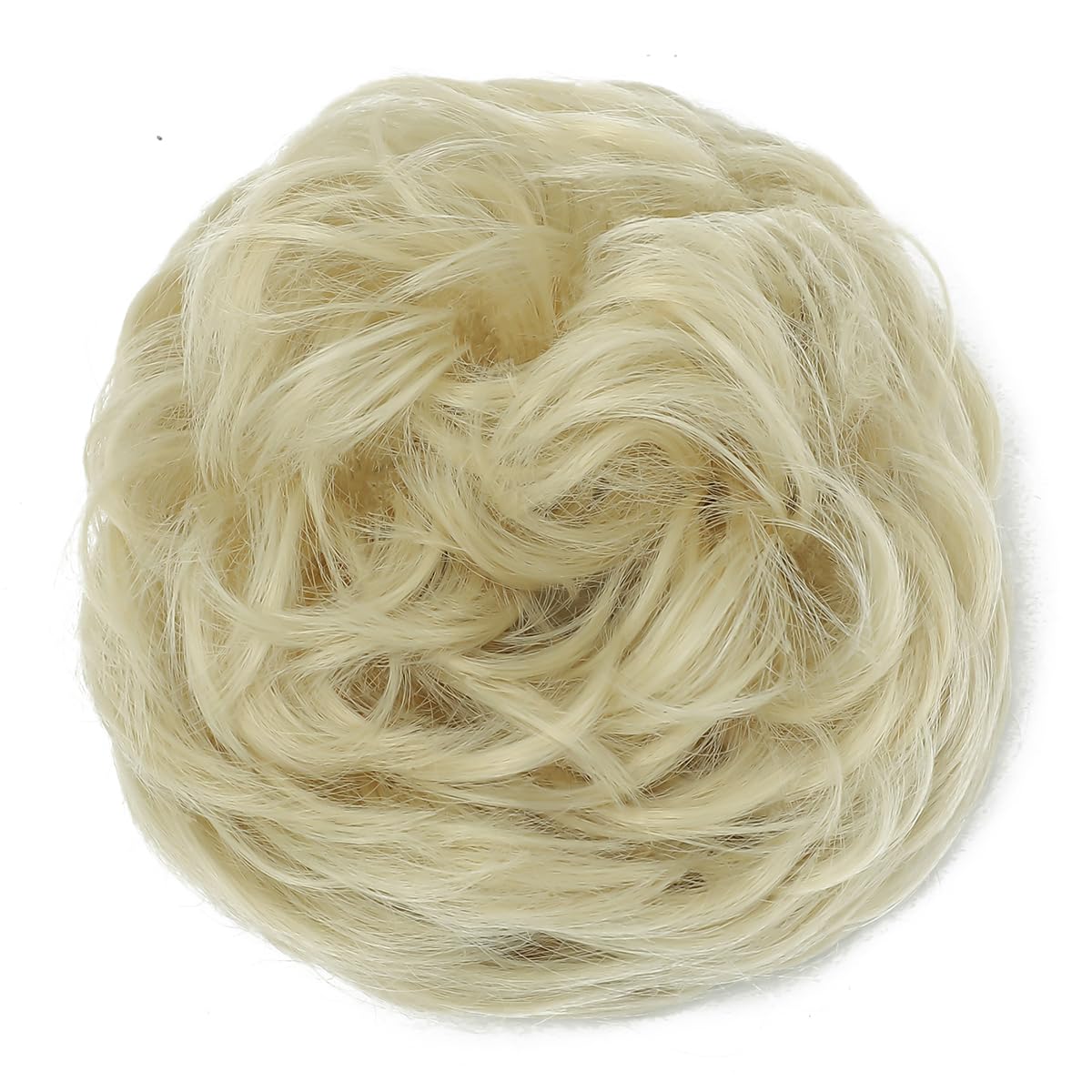 Rose bud Messy Bun Hair Bun Extension Updo Soft Natural Bleach Blonde Curly Chignon Hairpiece for Women