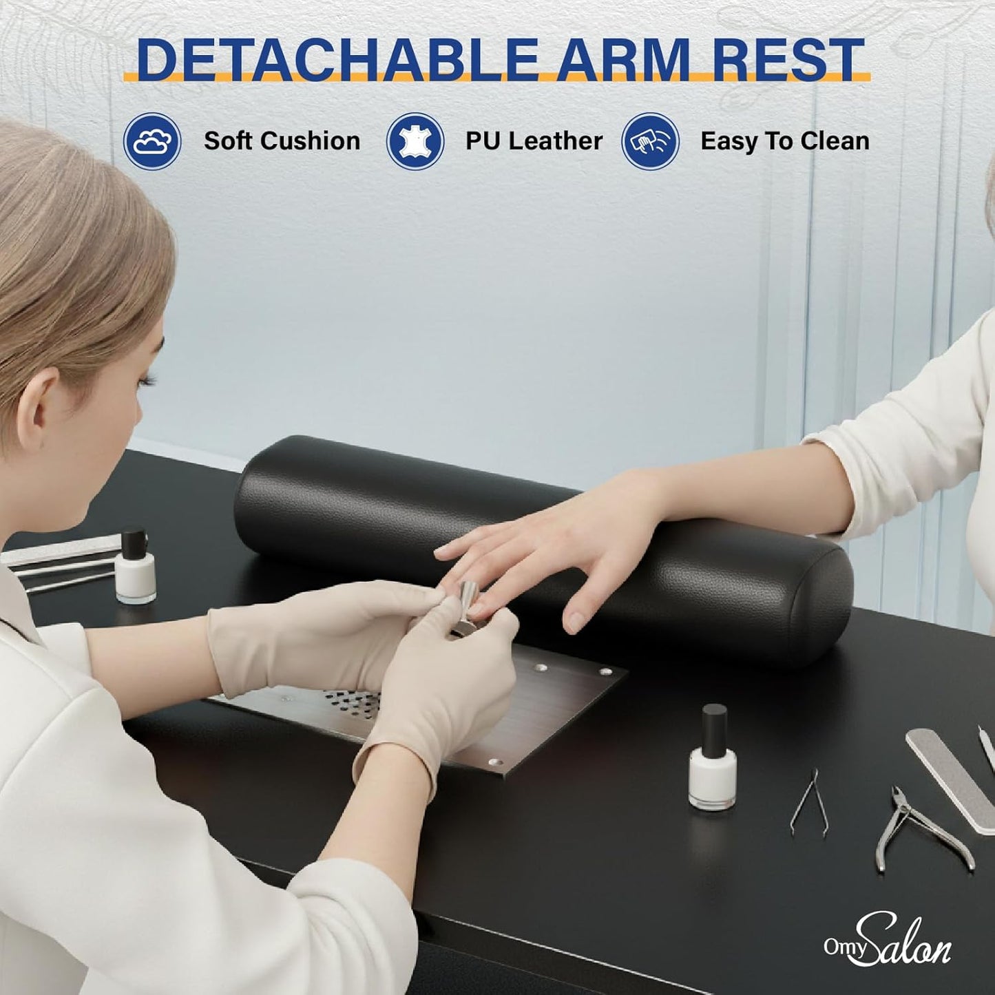 OmySalon Black & Gold Nail Desk - Electric Dust Collector, Storage Drawers & Wrist Cushion | Acetone Resistant Manicure Table