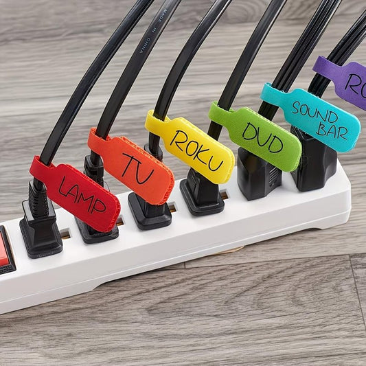 32 Pcs Cable Labels, Write-On Cord Tags for Wire Management & Identification, Reusable Plastic Labels for Electronics, Charging Cords, Multi-Color, Large Size (8 Colors)