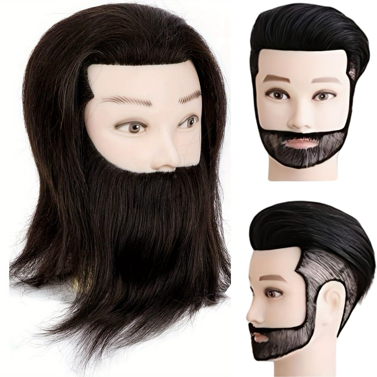 Yiifiulyn Mannequin Head Human Hair, Cosmetology Students Training Doll Head for Hair Styling & Barber Mannequin Head Male for Practice Hair Cutting or Trim Beard