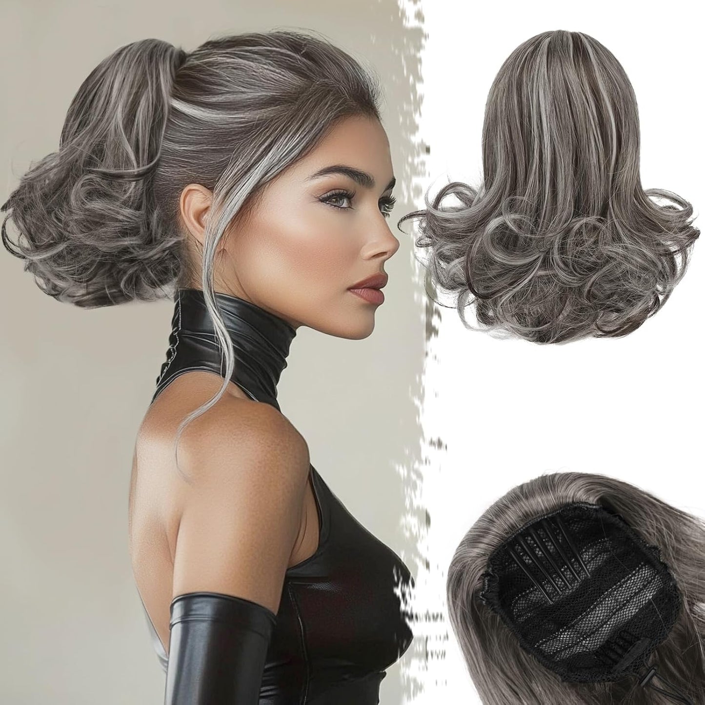 Dark Brown Ponytail Extension - 10 Inch Wavy Drawstring Hairpiece for Women | Synthetic Clip-In Ponytail