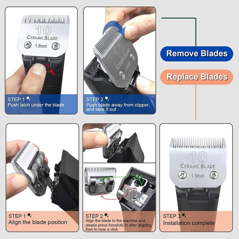 Size 10/7FC/5FC/4FC Detachable Pet Dog Grooming Clipper Ceramic Blades Set,Compatible with Andis,Oster A5,Wahl KM10 Series Clippers,Cut Length 1/16"(1.5mm) to 3/8"(9.5mm),4 Pack