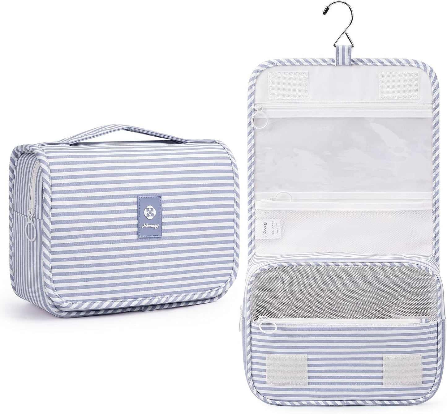 Narwey Small Hanging Travel Toiletry Bag - Checkered Makeup Organizer for Women | Grayish Blue Checkerboard