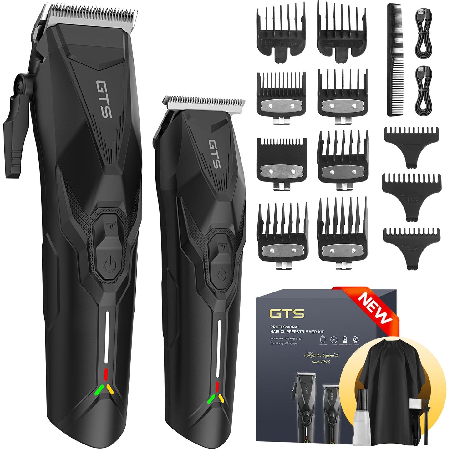Professional Hair Clippers for Men, Professional Barber Clippers and Trimmer Set, Mens Cordless Hair Clipper for Barbers Haircut Kit Fade Black