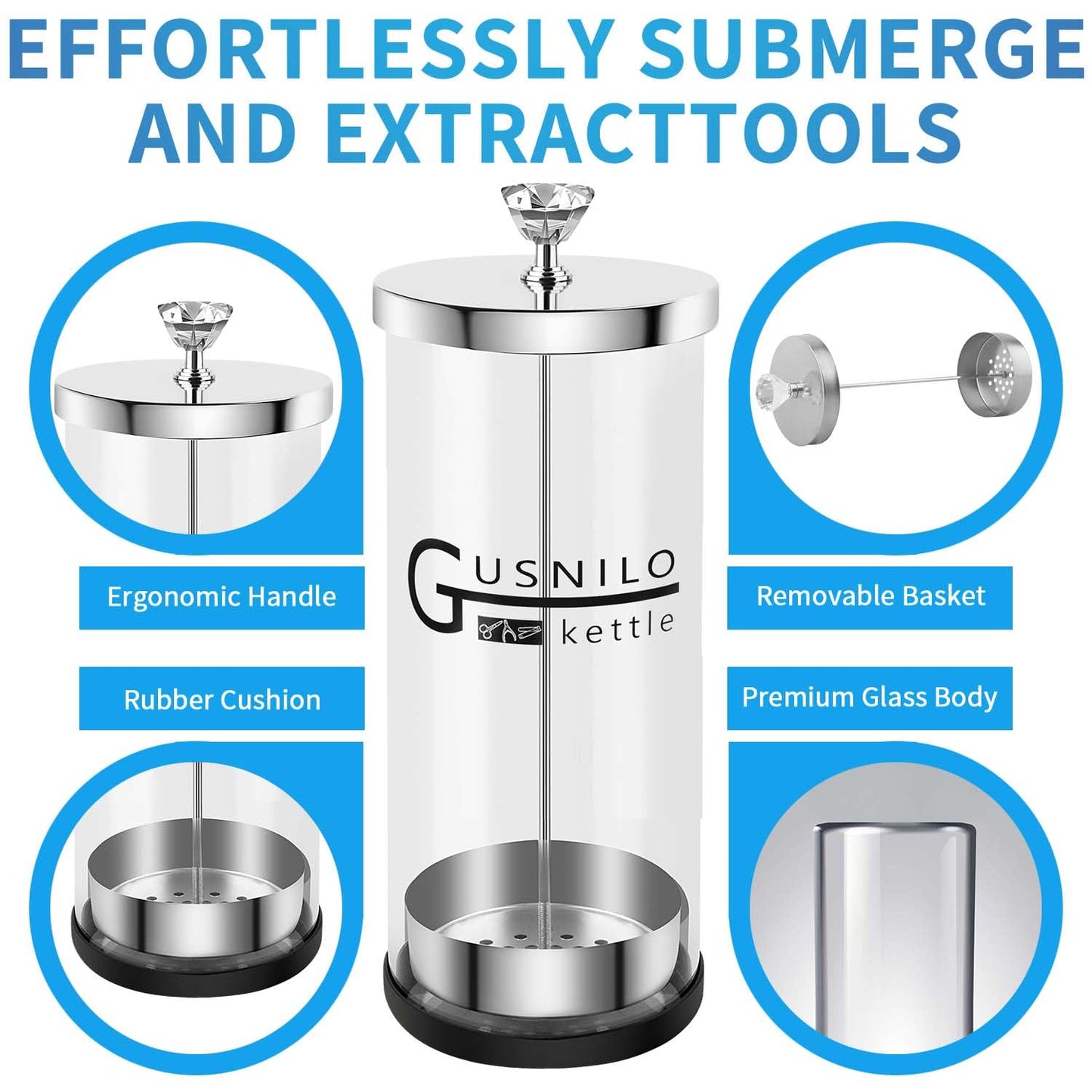 Gusnilo 42 Oz Jar with Stainless Steel Tray and Durable Glass,Salon Jar Suitable for Nail Tools & Spa Implements,Hairdressing Tools