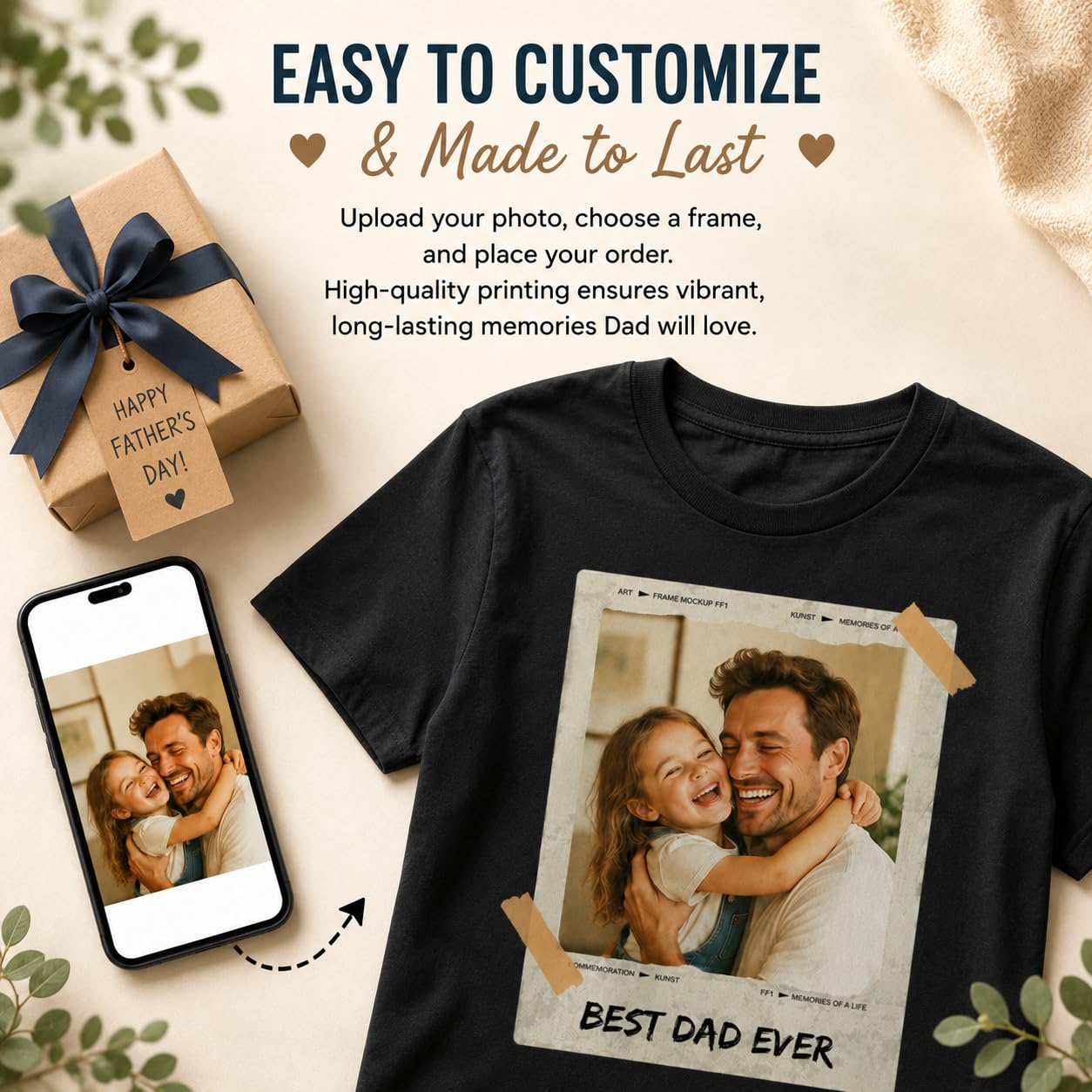 CustomSolo Custom Dad Photo T Shirt, Personalized for Dad, Upload Picture Shirt, Best Dad Ever Tee