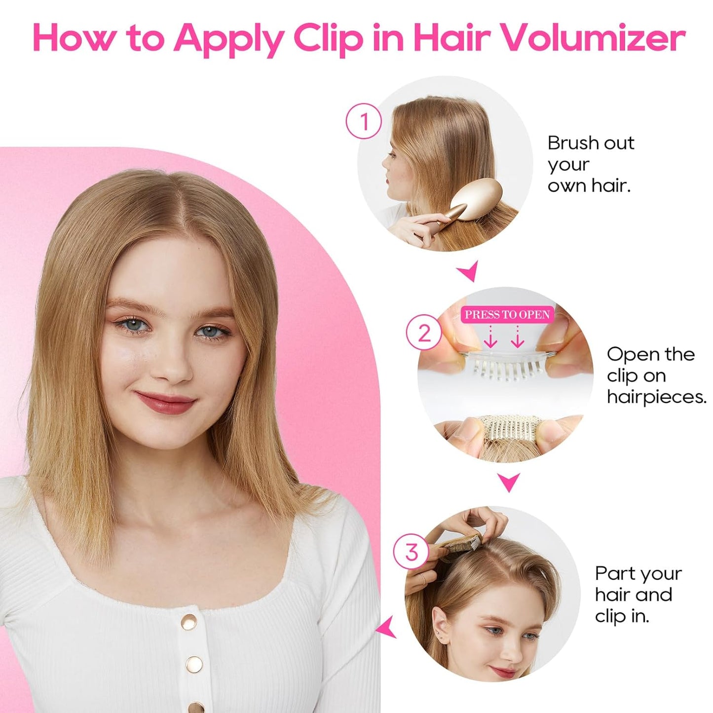 REECHO Clip In Hair Volumizer - 12 Inch Thick Hairpieces for Extra Volume | Platinum Blonde