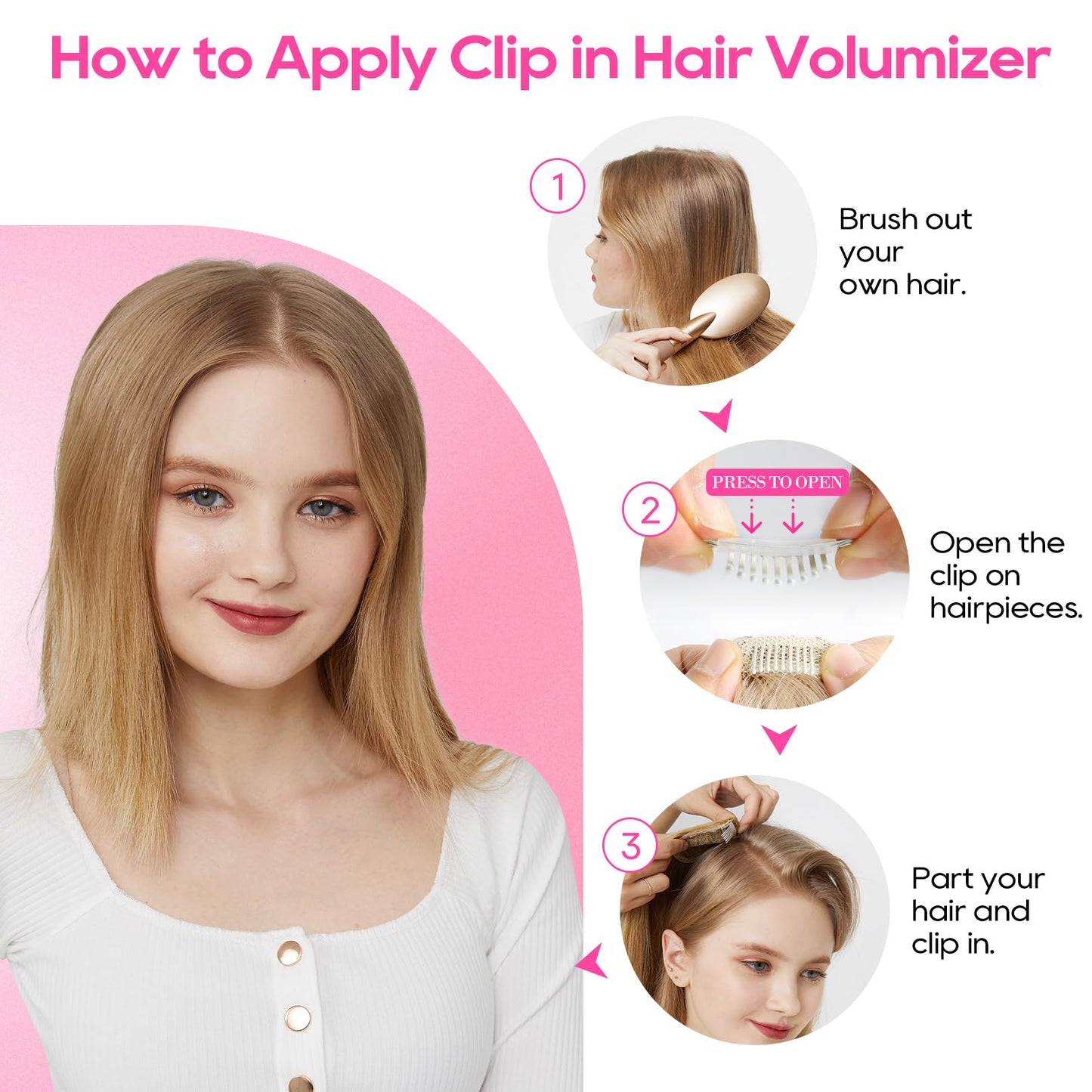 REECHO Clip in Hair Volumizer, 2PCS 12 inch Short Thick Clip in Hairpieces Adding Extra Volume Hair Extensions for Women (Golden Brown with Highlights)