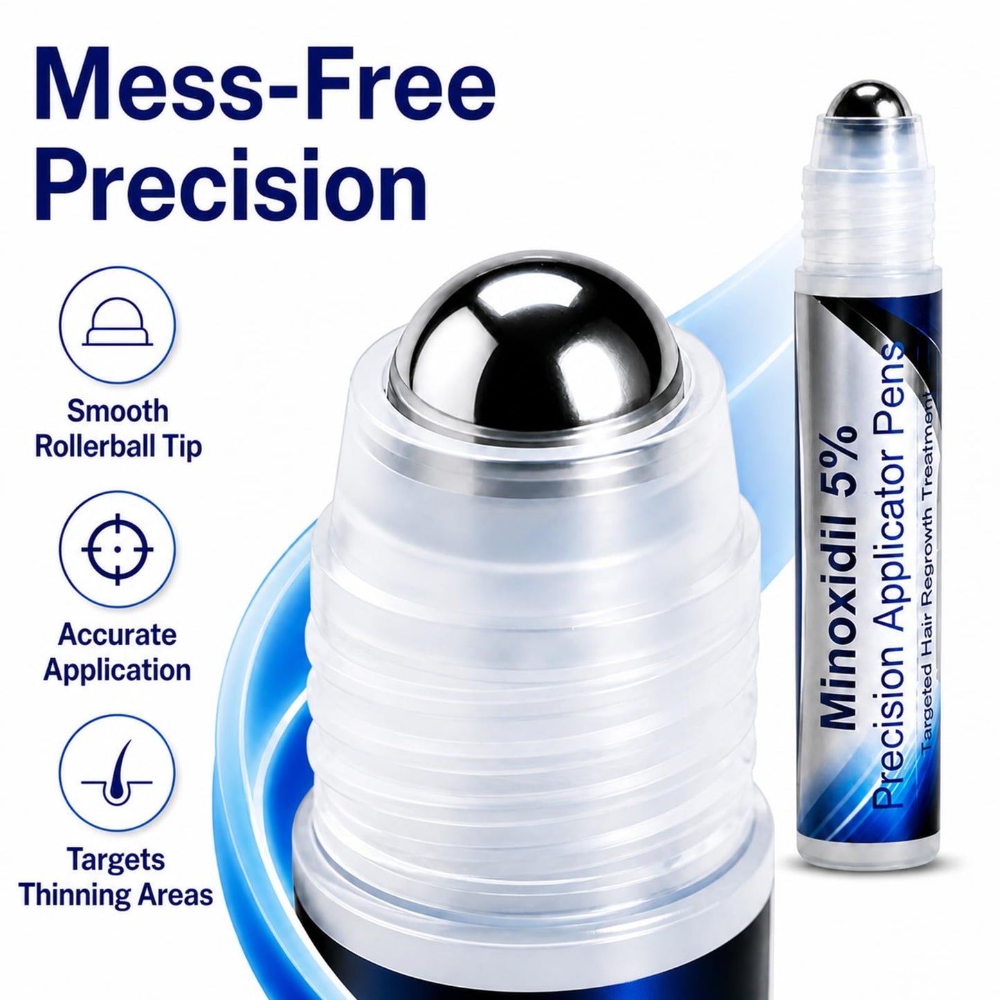 Minoxidil 5% Hair Growth Serum Roll On, Precision Applicator Pens for Men & Women, Topical Hair Regrowth Treatment, Targeted Scalp Application, Easy Dosage Control, 6 Pens x 30 mL