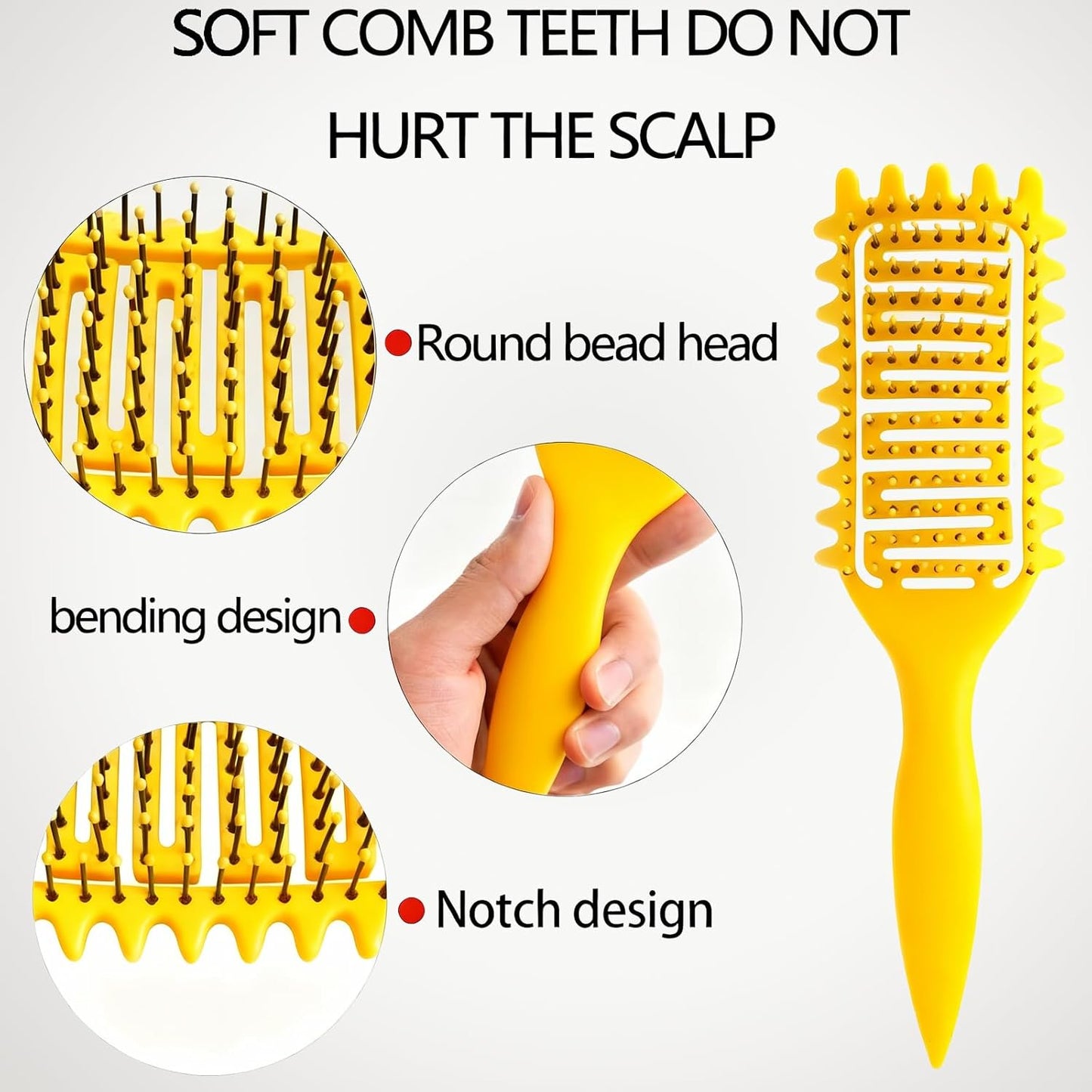 Curl Defining Brush for Curly Hair - Vented Detangling Brush for Wet & Dry Styling | Lightweight Yellow Design