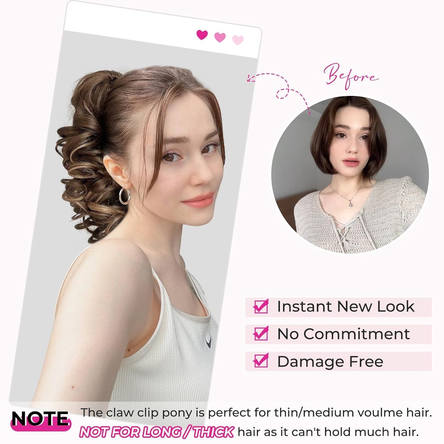 12-Inch Ponytail Extension - Classic Loose Curly Wavy Claw Clip Hairpiece for Women | Medium Blonde