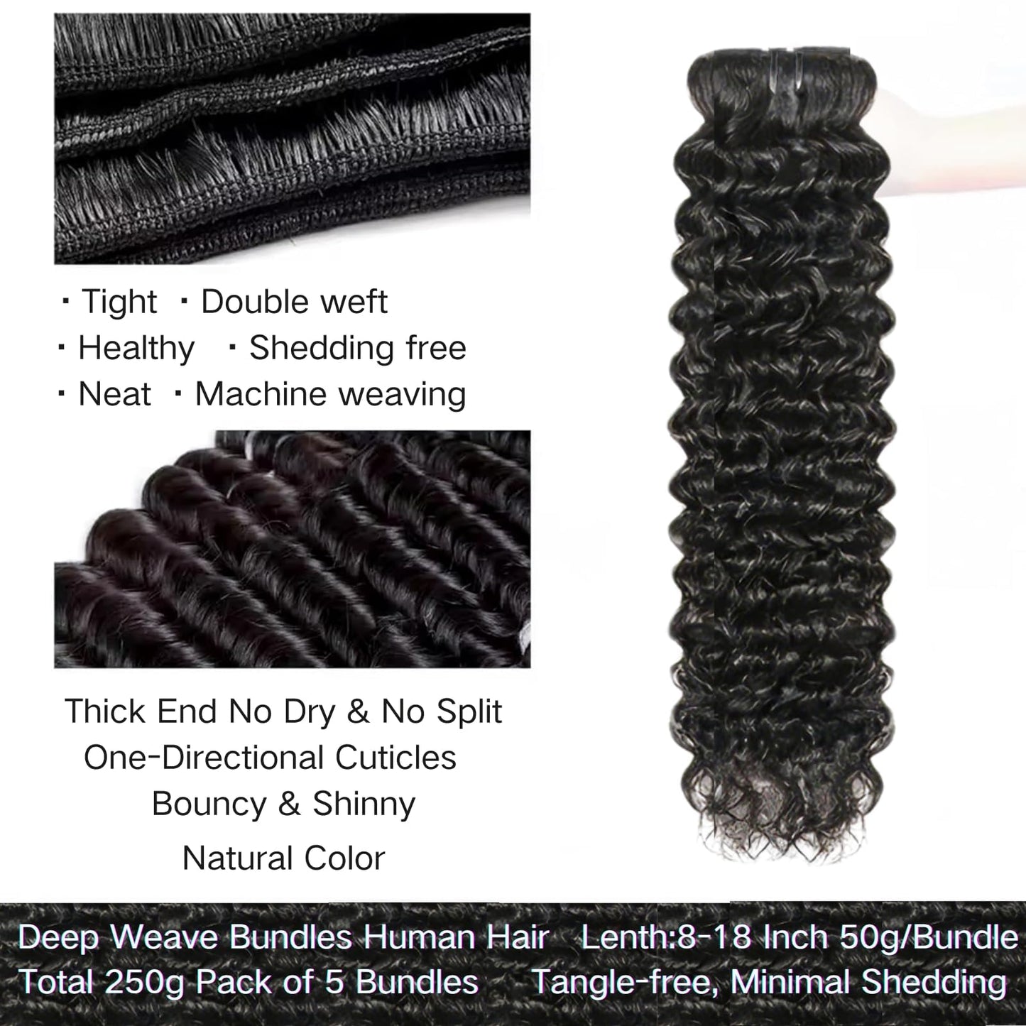Deep Wave Bundles Human Hair 16 16 16 18 18 Inch 100% Unprocessed Brazilian Virgin Hair 5 Bundles Extensions for Black Women Natural Color