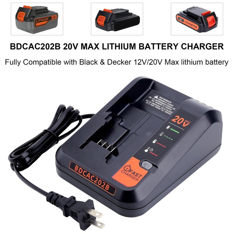 20V Fast Charger Compatible with Black and Decker 20V 12V Max Lithium Battery LBXR20 LBX4020 LBXR2020, BDCAC202B 20Volt 2A Lithium Charger Compatible with Black and Decker Drill Battery