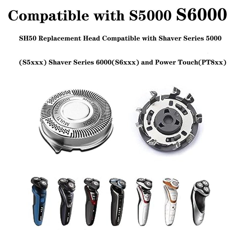 SH50 Replacement Blade Heads for Philipss Norelcos Series 5000 Electric Shavers Blades Head for AquaTouch(S5xxx) PowerTouch(PT8xx PT7xx) and AquaTouch(AT8xx AT7xx) (6 PACK)