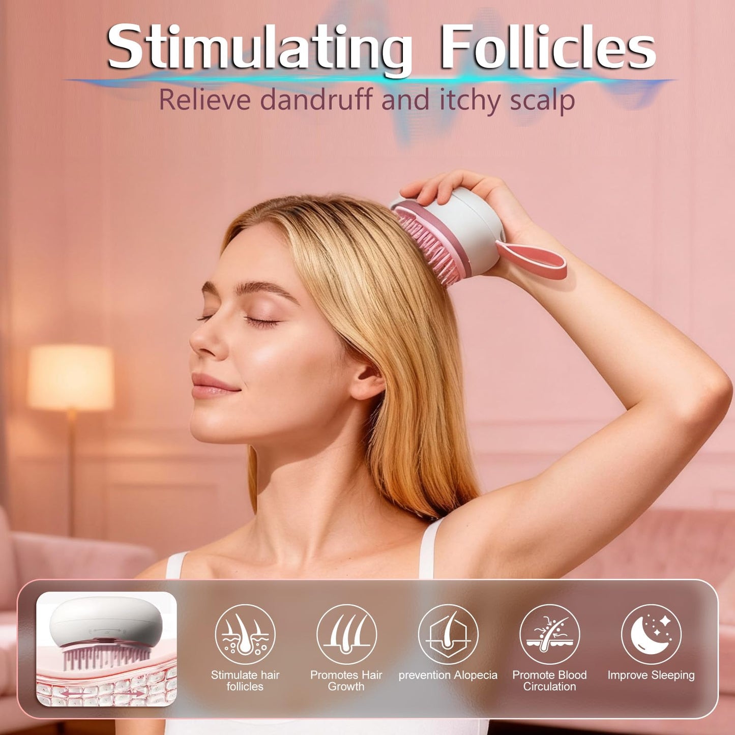 Chmilis Scalp Massager Hair Growth - Electric Head Massager Brush - Unique Birthday Gifts for Women - Sonic Vibration Comb for Stimulating Follicles - Relax Scalp Stress for Mom - Pink