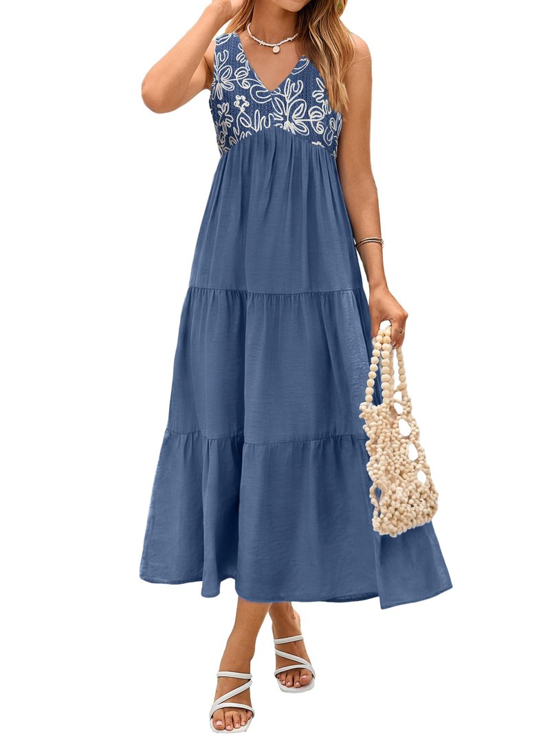 Glamaker Womens White Maxi Dress Flowy Lightweight Boho Beach Sundress Summer Vacation Resort Wear