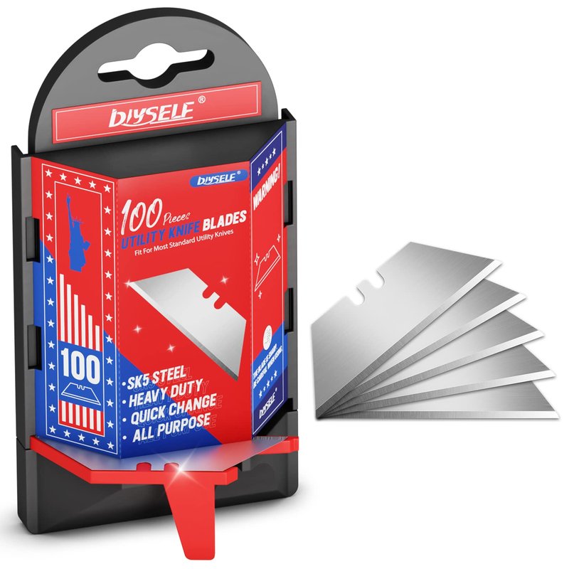 DIYSELF Utility Knife Blades 100 Pack, Box Cutter Blades Refills with Dispenser, Razor Blades Utility Knife Replacement Blade for Box Cutter, Razor Knife Blade