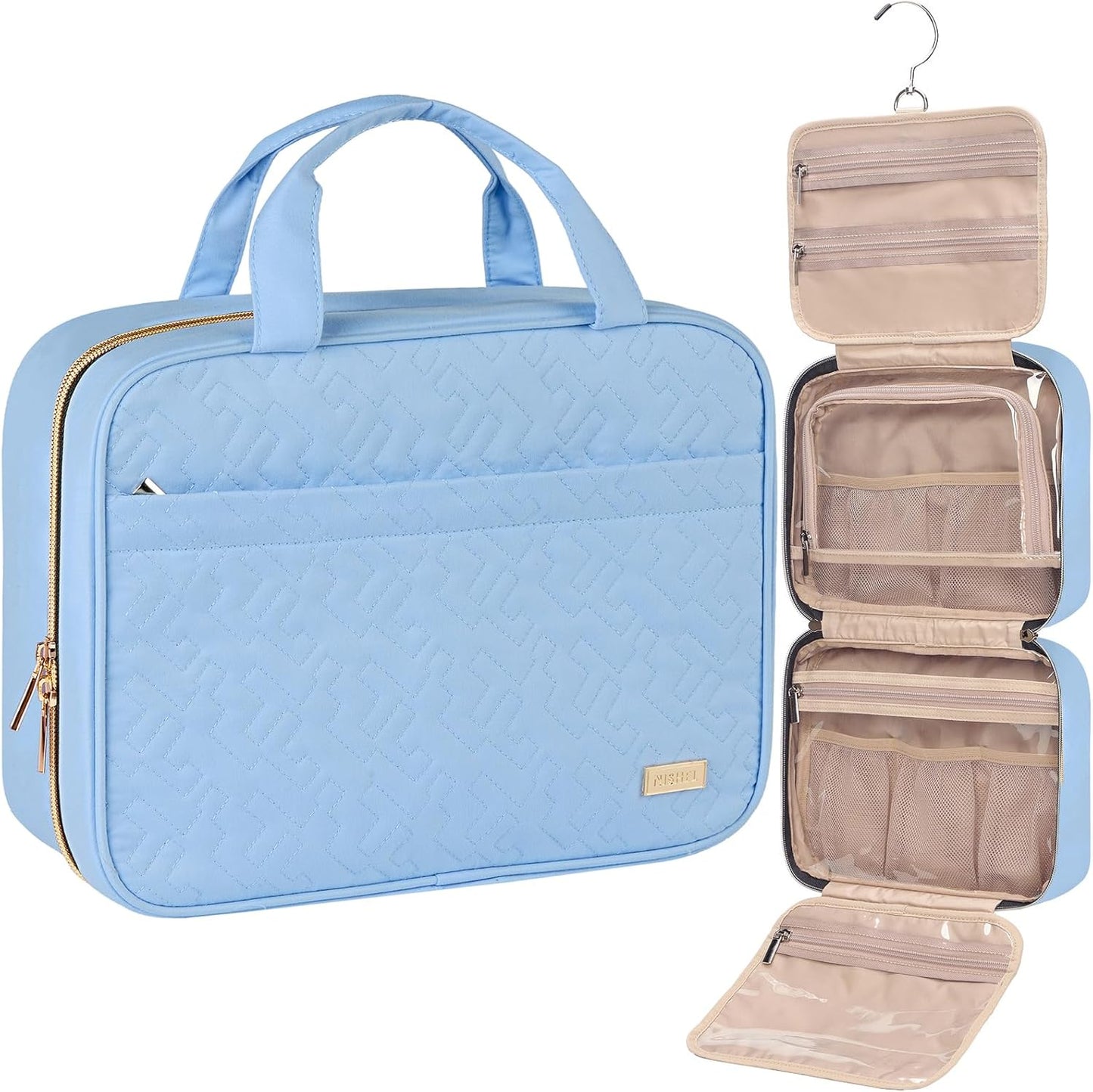 NISHEL Travel Toiletry Bag - Portable Hanging Organizer for Shampoo, Conditioner & Makeup | Medium Pink