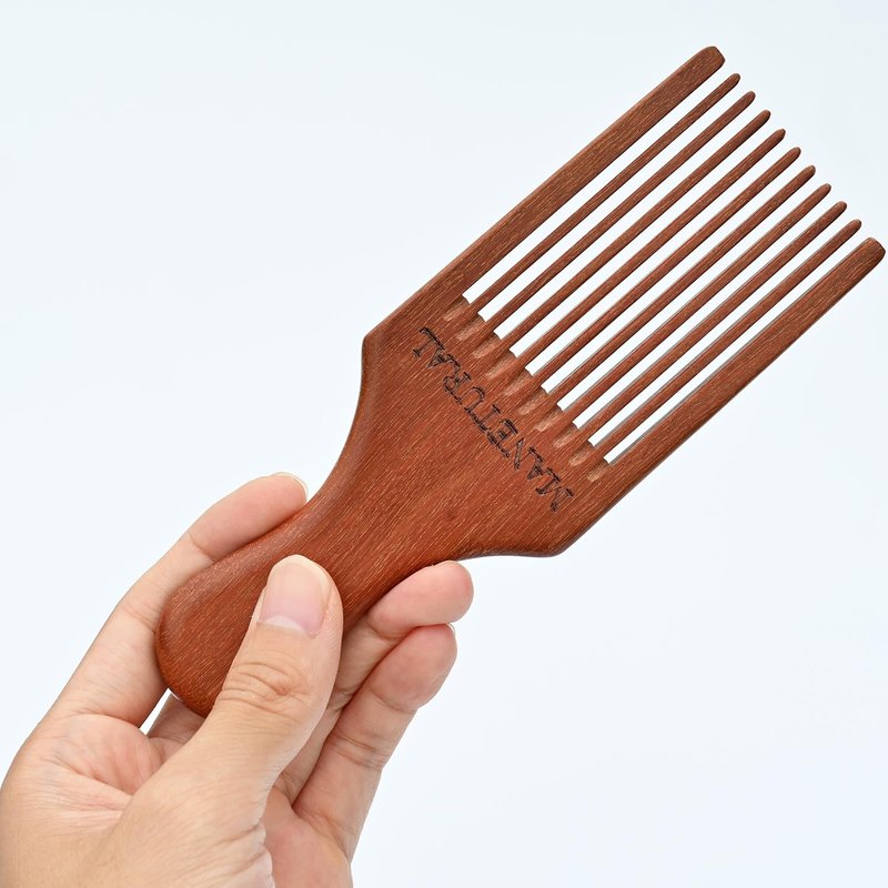 MANETURAL Beard Pick for Men 7" Handmade Afro Hair Comb - Wooden Grooming Tool for Men, Women with Wavy, Kinky, Curly Hair - Anti-Static Styling Precision"