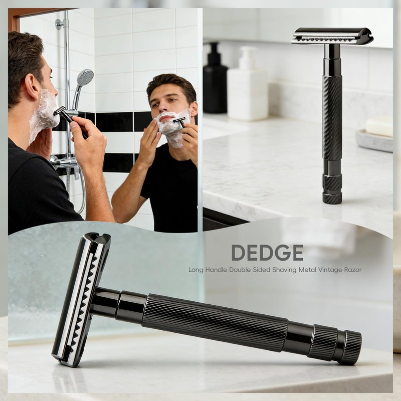 DEDGE Classic Double Edge Safety Razor Single Blade Razor For Men, Reusable Razor, with 5 Premium Razor Blades(Black)