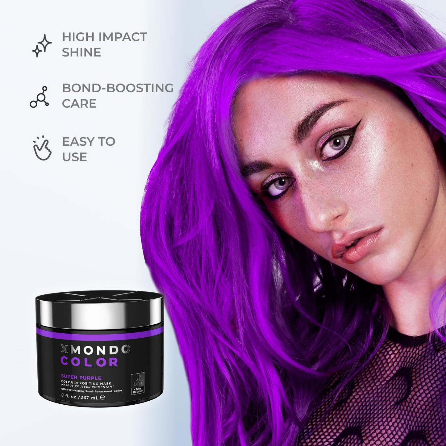 XMONDO Color Super Purple Hair Mask - Nourishing Semi-Permanent Dye with Bond Booster & Hyaluronic Acid | 8 Fl Oz