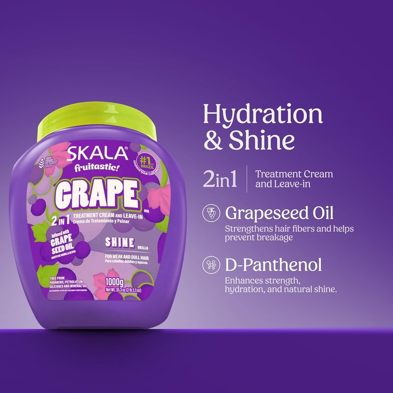 SKALA Grape 2-in-1 Treatment Cream | Leave-In Conditioner for Dry Hair - 35.2 oz Hydration & Shine