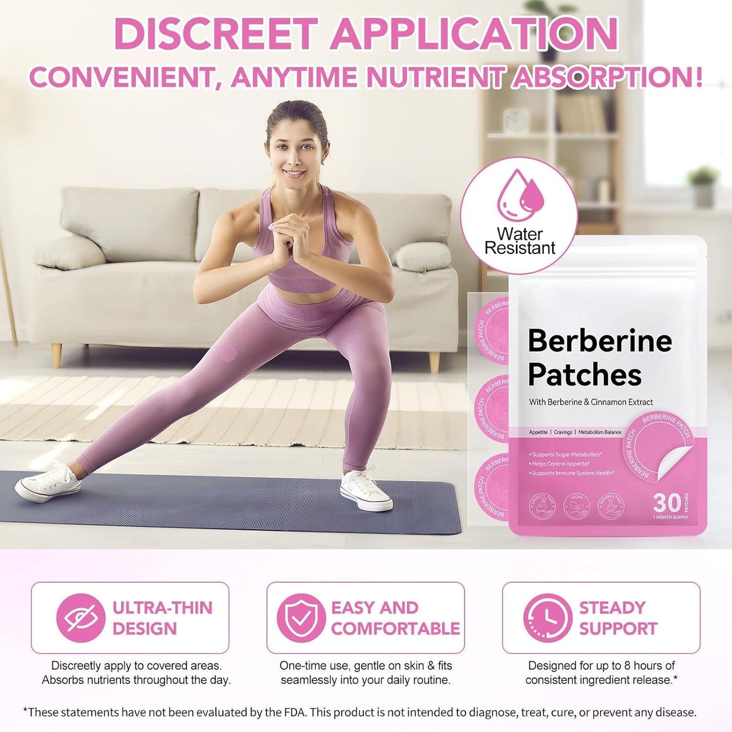 Berberine Patches - 8-Hour Long-Lasting Formula with Cinnamon & Pomegranate | 30 Count for Targeted Support
