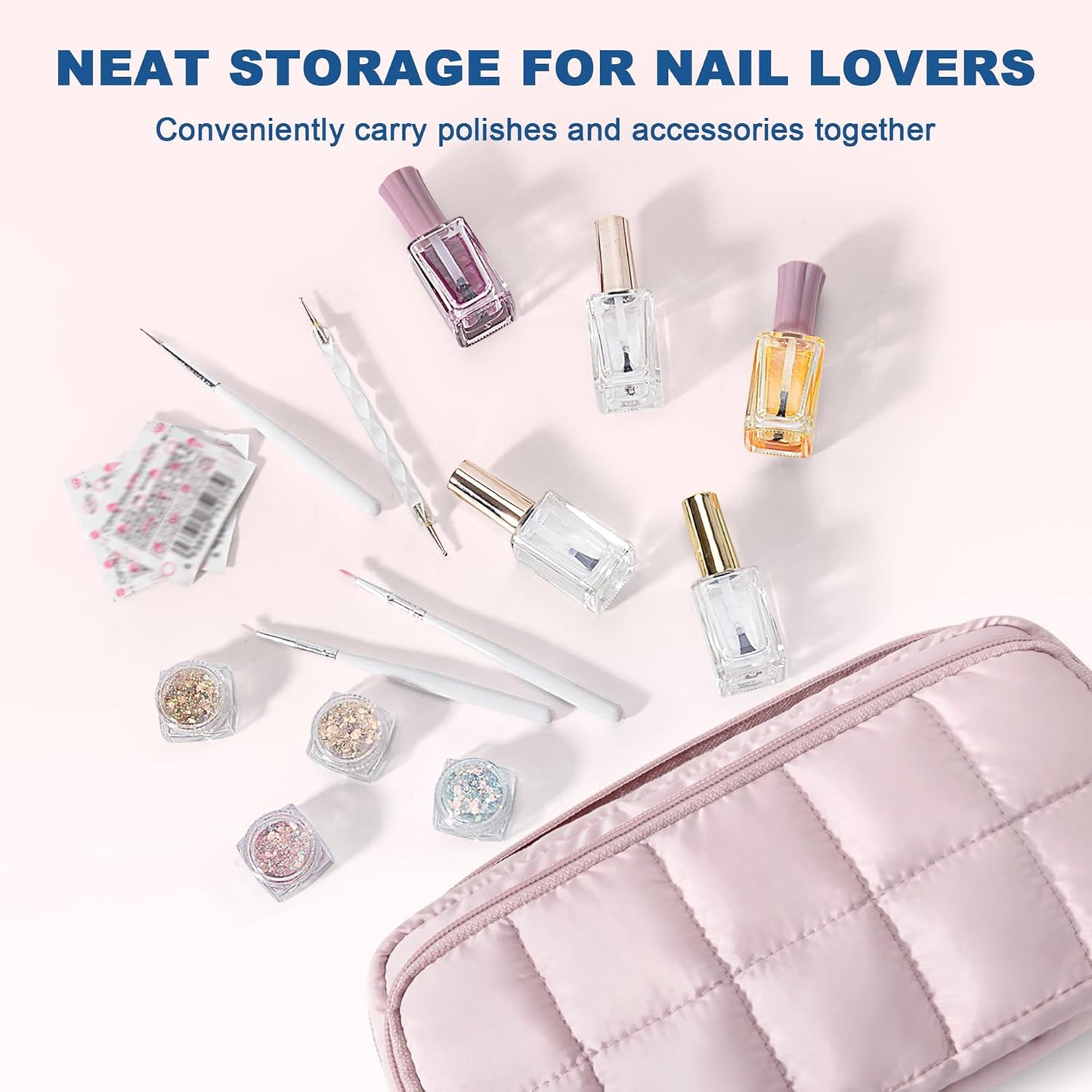 Puffy Nail Polish Organizer Case - Holds 12-18 Bottles | Lightweight Storage Bag for Manicure Kit - Pink