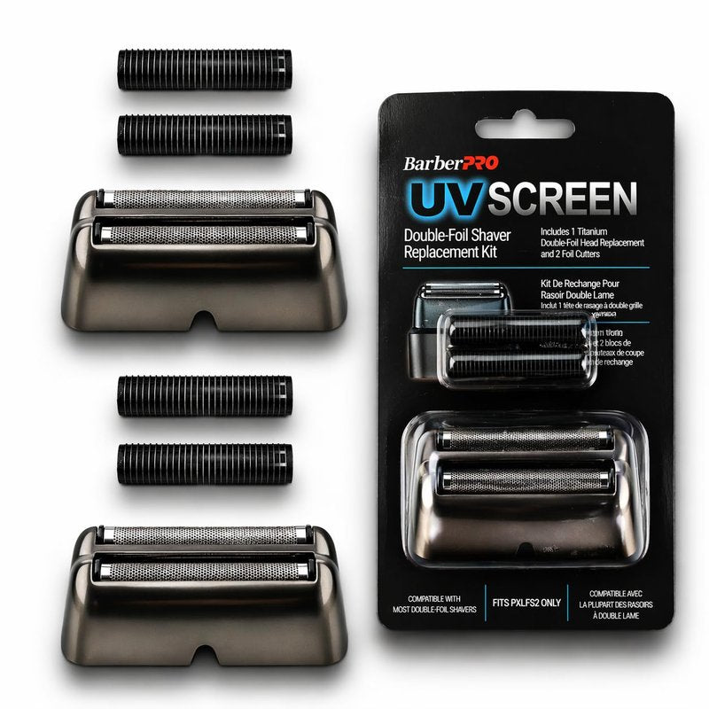 Replacement Foil and Cutter for BaBylissPRO UV Double Foil Shavers - Hypoallergenic Extra-close Shaver Replacement Head,for use with UV Foil Shavers ONLY (Matte Black 2 Pack（FXLRF2MB）)